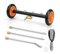 2-in-1 Undercarriage Pressure Washer & Under Car Washer, 16" Heavy-Duty Surface Cleaner with Hub Brush for Cars/Driveways, 1200-4000 PSI High-Pressure Water Broom (Orange)