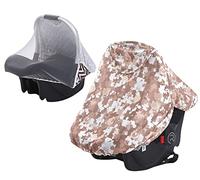 2 in 1 Universal Baby Car Seat Sunshade Insect Mosquito Net Car Seat Canopy UV Sun Protection Blackout Cover Infant Baby Carrier Cover for Maxi COSI Cabriofix Cybex Silver Cross and More