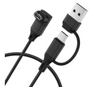 2-in-1 USB-C Charging Cable for Garmin Watch,Braid Nylon USB Charger Power Cord for Garmin Fenix 8 E 7 7X 7S 6 Solar,Forerunner 970 965 955 945 570 265 255 245 165 55,Vivoactive 6 5 4 (Black, 0.3m)