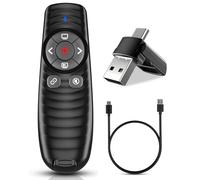 2-in-1 USB Type-C Presentation Clicker Wireless Presenter Remote Clicker, Rechargeable Powerpoint Clicker, Clicker for Powerpoint Presentations with Volume Control, Presentation Clicker for Computer