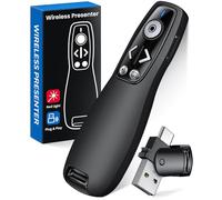 2-in-1 USB Type C Presentation Clicker Wireless Presenter Remote for PowerPoint, Powerpoint Clicker with Hyperlink & Volume Control PowerPoint Slide Advancer for Mac, Computer, Laptop