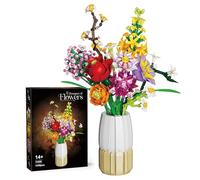 2 IN 1 Vase Flowers Bouquet Building Set, 1458 PCS Botanical Collection Building Block Toy, 11 Artificial Flowers Rose Daisy Home Plant Decor, Birthday Gifts for Adults Women
