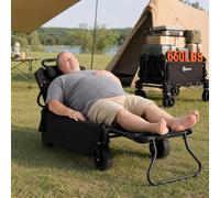 2-in-1 Wagon Bench Seat Combo, Heavy Duty Collapsible Camping Wagon with Adjustable Pull Handle, Wearproof 600D Oxford Fabric, Collapsible Folding Trolley Cart with All-Terrain 360° Swivel Wheels