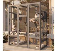 2-in-1 Walk-in Multi-Level Outdoor Catio Wooden Enclosure with 6 Jumping Platforms & 2 Resting Box, Large Cat House Outdoor,Accommodate Up to 5-7 Cats(177.8 * 82.3 * 158.5cm)