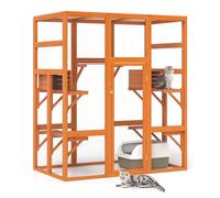 2-in-1 Walk-in Multi-Level Outdoor Catio Wooden Enclosure with 6 Jumping Platforms & 2 Resting Box, Large Cat House Outdoor,Window Playpen for Outside,Resting Room Condo, Accommodate Up to 6 Cats