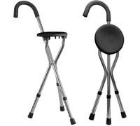 Aidapt Lightweight Folding Walking Stick with Seat - Comfortable, Portable Mobility Aid - Durable Aluminum, Foam Handle, Non-Slip Feet - 100kg Max Weight