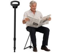 2-in-1 Walking Stick with Seat, Folding Lightweight Cane Stool for Adults, Adjustable Height with Carry Bag for Elderly, Travel, Hiking & Outdoor Use