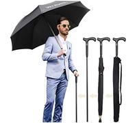 2-in-1 Walking Sticks Umbrella - Windbreak Ribs Walking Cane Crutch Self Protection Umbrella Heavy Duty Solid Tungsten Steel - Ideal Father's Gift for Climbing, Hiking on Raining (Classic:black)