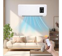 2 In 1 Wall Mounted Air Curtain Fan with Remote Control, Bladeless Wall Mount Fan Oscillating,Electric Wall Mounted Heater Cooler Split AC/Heating System for Bedroom, Home Office, Apartment (White)