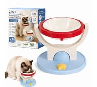 2-in-1 Wall-Mounted and Freestanding Cat Bowl Stand，Plastic-Red | Anti-Tip Floating Pet Planet Feeder with Removable Dish, Stable Round Base, Flexible Placement and Easy-Clean Design