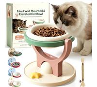 2-in-1 Wall Mounted & Elevated Cat Bowl, 2027 Upgraded Anti-Tip Cat Feeding Shelf with Removable Bowl, 5.9in Foldable Pet Feeder, Adjustable Height, Dishwasher Safe ，Green：Ceramic