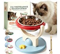 2-in-1 Wall Mounted & Elevated Cat Bowl, 2027 Upgraded Anti-Tip Cat Feeding Shelf with Removable Bowl, 5.9in Foldable Pet Feeder, Adjustable Height, Dishwasher Safe ，Red：Stainless steel