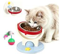 2-in-1 Wall Mounted & Elevated Cat Bowl, 2027 Upgraded Anti-Tip Floating Planet Bowl, 5.9'' Foldable Pet Bowl, Wall or Floor, Adjustable Height, Removable Easy to Clean，Red：Stainless Steel Bowl