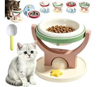 2-in-1 Wall Mounted & Elevated Cat Bowl, Anti-Tip Adjustable Foldable (C-Plastic)