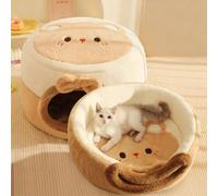 2-in-1 Warm Enclosed Cat Cave Bed & House for Indoor Cats，All Seasons Cozy Hideaway with Soft Cushion, Perfect Small Cat Hut for Winter Sleeping, Pet Bed for Small Dogs (M)