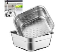 2-in-1 Washing Up Bowl Set, Stainless Steel Dish Tub with Colander, Fruit Vegetable Washing Basin, Multi-Purpose Bowl Kit for Washing and Draining Rice, Pasta, Food Strainer Mixing Bowl