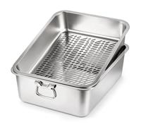 2-in-1 Washing Up Bowl & Strainer Bowl, Stainless Steel Dish Tub with Colander, for Washing Rice and Draining, Vegetable and Fruit Food Preparation (45 * 35 * 15cm)