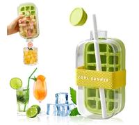 2 in 1 Water Bottle Ice Cube Tray Mold, Ice Cube Bottle with Straw, Touch-Free Ice Cube Tray Water Bottle with Lid, Press to Release Ice Tray for Coffee Juice (800ml)