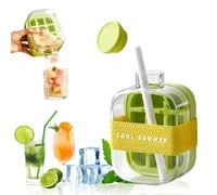 2 in 1 Water Bottle Ice Cube Tray Mold, Ice Cube Bottle with Straw, Touch-Free Ice Cube Tray Water Bottle with Lid, Press to Release Ice Tray for Coffee Juice(500ml)