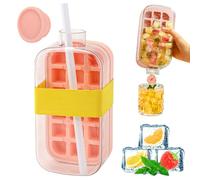 2 in 1 Water Bottle Ice Cube Tray with Lid and Bin, My Crush Cup Ice Cube Bottle with Straw, Push-Type Ice Cube Making Bottle for Home Outdoor Office Making Freezer Coffee Juice (Pink, 800ml)