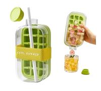 2 in 1 Water Bottle Ice Cubes with Straw Ice Cube Bottle Touch-Frees Push-Type Ice Cubes Making Bottle Ice Cube Making Bottle for Frozen Coffee Juice and Drinks