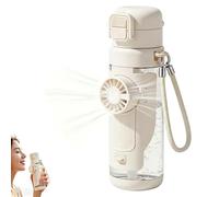 2-in-1 Water Bottle with Built-in Foldable Fan, Portable Dual-Drinking Cooling Water Bottle with Fan 3 Speeds, Leakproof Flip Lid Straw Cup, Portable Cooling Fan Bottle for Summer, Travel (White)