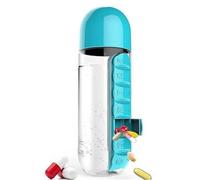 2 in 1 Water Bottle with Pill Organizer, 600ml Portable Medicine Box Cup with 7 Day Tablet Holder Detachable Travel Pill Compartment Bottle for Work, Travel & Outdoor Activities (Blue)