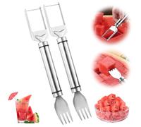 2 in 1 Watermelon Fruit Cutter, 2025 New Stainless Steel Fruit Slicer Useful Gadgets,Kitchen Gadgets Multifunctional Melon Mango Watermelon Cutter for Kitchen, Summer Family Party Forks (2PCS)