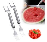 2 in 1 Watermelon Fruit Cutter, Stainless Steel Fruit Slicer Useful Gadgets,Kitchen Gadgets 2025 New Multifunctional Melon Mango Watermelon Cutter for Kitchen, Summer Family Party Forks (2PACK)