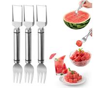 2 in 1 Watermelon Slicer, 3 Pack Watermelon Fork Slicer Cutter, Stainless Steel Fruit Cutter, Watermelon Popsicle Cutter Slicer Tool Quickly Fruit Slicer for Kitchen