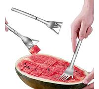 2 in 1 Watermelon Slicer & Cutter-Stainless Steel Fruit Cutting Fork Melon Cube Cutting Tool for Kitchen Gadget