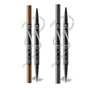 2-in-1 Waterproof Eyebrow Pencil with 4-Fork-Tip & Precision Brush, Long-Lasting Microblading Brow Pen for Natural Hair-Like Brows, Smudge-Proof Makeup Tool for Women(Gray+Light brown)