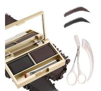 2-in-1 Waterproof Eyebrow Powder Kit with Mirror & Brush - Dual-Color Brow & Eyeshadow Palette, Sweat-Proof & Smudge-Proof, Includes Razor and Scissors - Dark Brown & Black