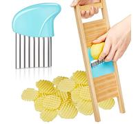 2-in-1 Wave & Crinkle Waffle Cutter Set - Stainless Steel Potato French Fry & Waffle Fry Cutter - Blue