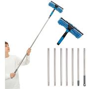 2-in-1 Window Cleaner Squeegee with Extendable Telescopic Pole - No Ladder Needed for High Windows, Glass & Car Windshield (Blue)