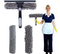 2 in 1 Window Washing Squeegee & Duster Window Cleaning Tool with 2 Pad Compatible with Standard 3/4 Inch Threaded Poles for Home Indoor Outdoor Window Washing//Duster Head Only (Gray)