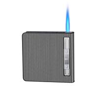 2-in-1 Windproof Cigarette Case Lighter, Stores 20 Cigarettes, Adjustable Flame, Automatic Pop-Up, Durable, Portable for Outdoor Camping and Hiking