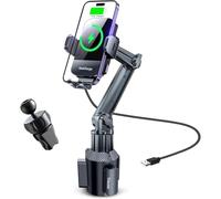 2-in-1 Wireless Car Charger Cup Holder Phone Holder, 15W Fast Charging Auto Clamping Car Charger Air Vent Car Phone Holder, 13inch Adjustable Long Neck Car Phone Mount, Compatible with All Smartphones