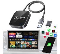 2 in 1 Wireless CarPlay Adapter for iPhone, 2025 Car TV Mate Pro with HDMI for Fire TV Stick [Glass Metal Case & Bulit-in Stable Braided Cable to Convert into Car Wired to