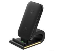 2-in-1 Wireless Charger Stand With Night Light, 15W Fast Charging Multi-Function Dock For IPhones, Wireless Charging Station with Touch Night Light Function, Design for Bedside Desk Use White, Black