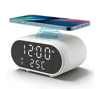 2-in-1 Wireless Charging Alarm Clock,Smart Digital Alarm Clocks Bedside | 15W Fast Wireless Charger Electric Alarm Clock Charging Station with LED Display USB-C Power Cable for Bedroom, Office & Dorm