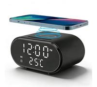 2-in-1 Wireless Charging Alarm Clock,Smart Digital Alarm Clocks Bedside,15W Fast Wireless Charger Electric Alarm Clock Charging Station with LED Display USB-C Power Cable for Bedroom,Office & Dorm