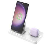 2 in 1 Wireless Charging Station for Samsung Galaxy S25 Ultra/S25+/S25/S24+/S23+/Note20/A55/A35/Z Fold/Z and Galaxy Buds, Charger Dock Stand for iPhone 16/15 with Type-C Plug, for Pixel White