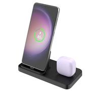 2 in 1 Wireless Charging Station for Samsung Galaxy S25 Ultra/S25+/S25/S24+/S23+/Note20/A55/A35/Z Fold/Z and Galaxy Buds, Charger Dock Stand for iPhone 16/15 with Type-C Plug, for Pixel Black