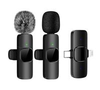 2 in 1 Wireless Lavailer Microphone for iPhone, Android, Camera, iPad, USB C, Professional Mini Microphone with Noise Reduction, Wireless Mic for Video Recording, Vlog, YouTube, TikTok