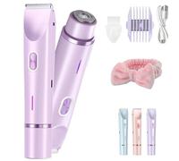 2 in 1 Women Electric Bikini Shaver, Dual Head Electric Razor for Lady, Painless Hair Removal, Private Area Body Shaver, Ipx7 Waterproof, Wet and Dry Use for The Face, Body (Purple)