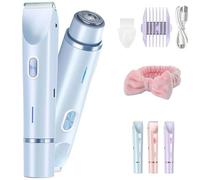 2 in 1 Women Electric Bikini Shaver, Dual Head Electric Razor for Lady, Painless Hair Removal, Private Area Body Shaver, Ipx7 Waterproof, Wet and Dry Use for The Face, Body (Blue)