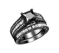 2 In 1 Womens Black Ring Engagement Wedding Ring Set Size 5 Ring Set (Black, 6)