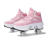 2 In 1 Women's Deformation Retractable Four-wheeled Invisible Roller Skates Multifunction Adjustable Double Row Roller Shoes Outdoor Automatic Walking Sports Shoes,35