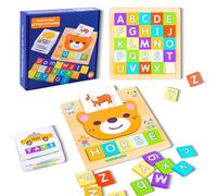 2-in-1 Wooden ABC Alphabet Puzzle ABC Animal Matching Game See & Spell Learning Set, Letter Matching Preschool Education Game Board for Alphabet Practice Educational Gift